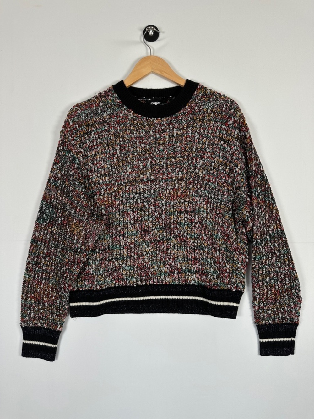 Desigual Metallic Knit Sweater Multicolor Textured Pullover Statement Size L